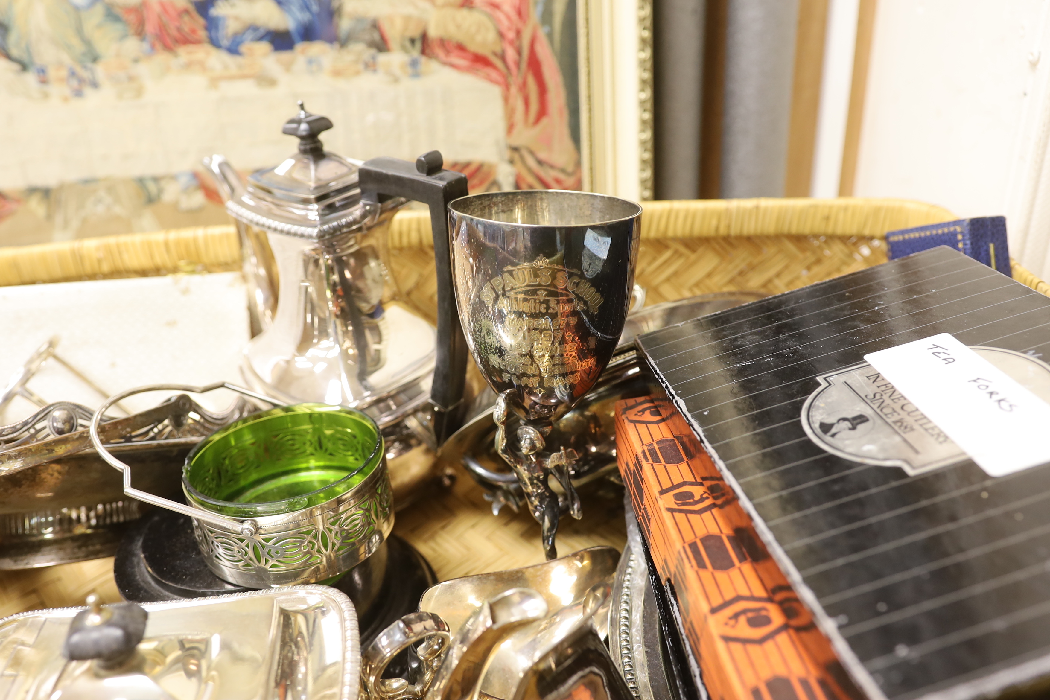 A quantity of assorted silver plated ware and some small silver